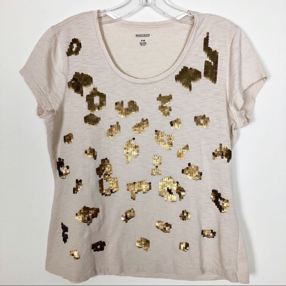 Leopard Pattern Sequin T- Shirt -Size PM